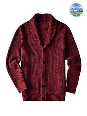 Men's Slim Thick Knit Shawl Collar Cardigan with Pockets Wool Blend